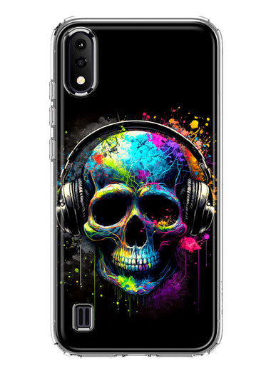 Samsung Galaxy A01 Fantasy Skull Headphone Colorful Pop Art Hybrid Protective Phone Case Cover