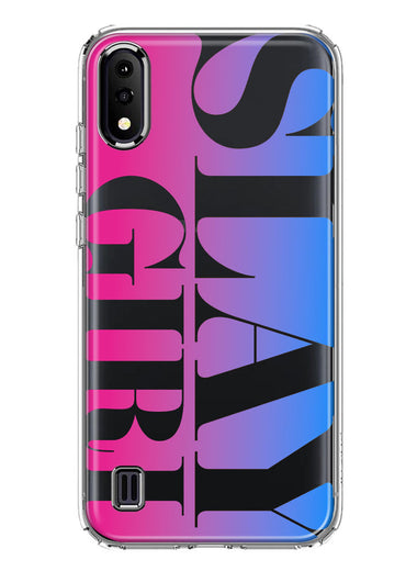 Samsung Galaxy A01 Pink Blue Clear Funny Text Quote Slay Girl Hybrid Protective Phone Case Cover