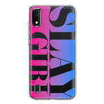 Samsung Galaxy A01 Pink Blue Clear Funny Text Quote Slay Girl Hybrid Protective Phone Case Cover