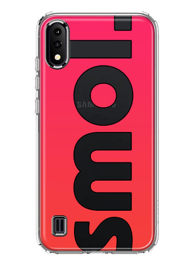 Samsung Galaxy A01 Red Pink Clear Funny Text Quote Smol Hybrid Protective Phone Case Cover