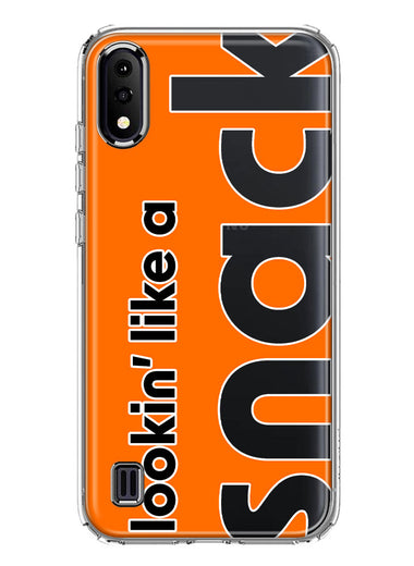 Samsung Galaxy A01 Orange Clear Funny Text Quote Snack Hybrid Protective Phone Case Cover