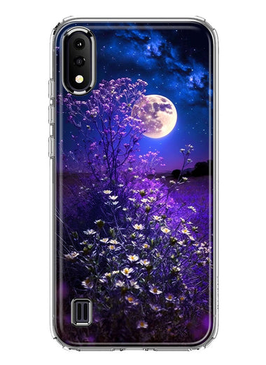 Samsung Galaxy A01 Spring Moon Night Lavender Flowers Floral Hybrid Protective Phone Case Cover