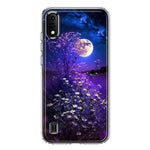 Samsung Galaxy A01 Spring Moon Night Lavender Flowers Floral Hybrid Protective Phone Case Cover