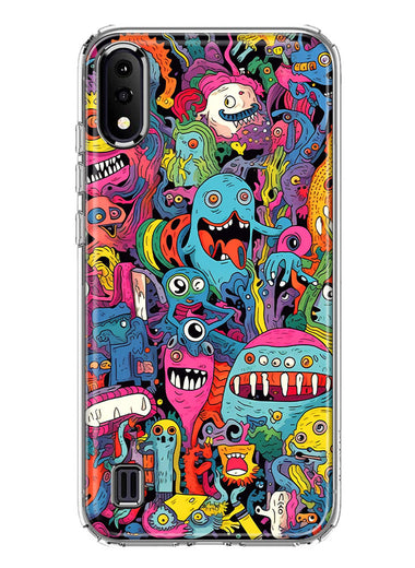 Samsung Galaxy A01 Psychedelic Trippy Happy Aliens Characters Hybrid Protective Phone Case Cover