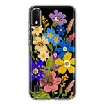 Samsung Galaxy A01 Blue Yellow Vintage Spring Wild Flowers Floral Hybrid Protective Phone Case Cover