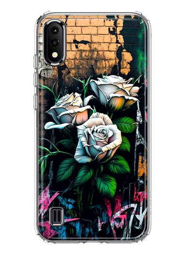 Samsung Galaxy A01 White Roses Graffiti Wall Art Painting Hybrid Protective Phone Case Cover