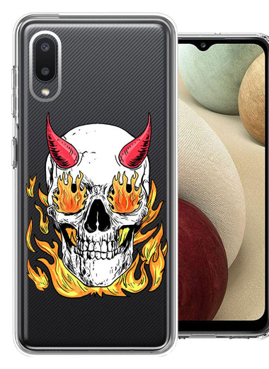 Samsung Galaxy A02 Flamming Devil Skull Design Double Layer Phone Case Cover