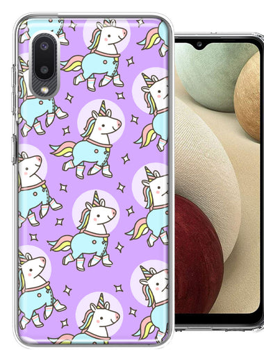 Samsung Galaxy A02 Cute Unicorns Purple Design Double Layer Phone Case Cover