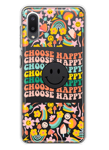 Samsung Galaxy A02 Choose Happy Smiley Face Retro Vintage Groovy 70s Style Hybrid Protective Phone Case Cover