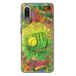 Samsung Galaxy A02 Love Softball Girls Glove Green Tie Dye Swirl Paint Hybrid Protective Phone Case Cover