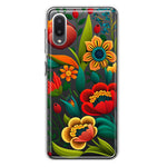 Samsung Galaxy A02 Colorful Red Orange Folk Style Floral Vibrant Spring Flowers Hybrid Protective Phone Case Cover