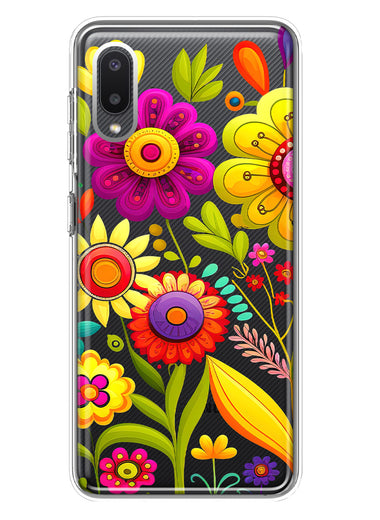 Samsung Galaxy A02 Colorful Yellow Pink Folk Style Floral Vibrant Spring Flowers Hybrid Protective Phone Case Cover