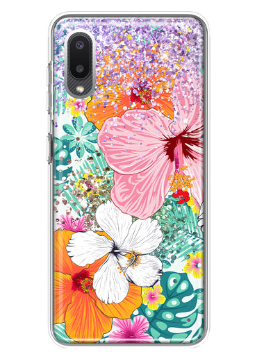 Samsung Galaxy A02 Hawaiian Vibes Hibiscus Flowers Monstera Vacation Summer Hybrid Protective Phone Case Cover