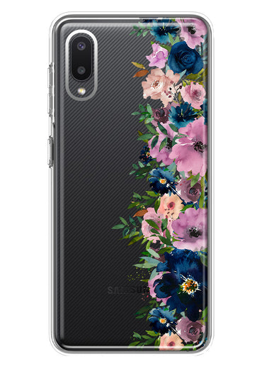 Samsung Galaxy A02 Navy Blue Summer Watercolor Floral Classic Purple Flowers Hybrid Protective Phone Case Cover
