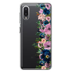 Samsung Galaxy A02 Navy Blue Summer Watercolor Floral Classic Purple Flowers Hybrid Protective Phone Case Cover