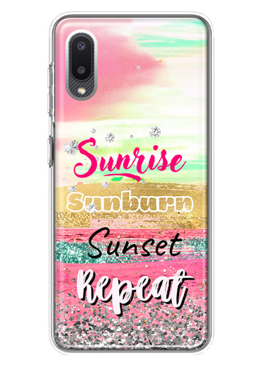 Samsung Galaxy A02 Summer Brush Strokes Sunrise Sunburn Sunset Repeat Hybrid Protective Phone Case Cover