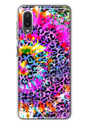 Samsung Galaxy A02 Vibrant Pink Purple Tie Dye Summer Leopard Swirl Rainbow Hybrid Protective Phone Case Cover