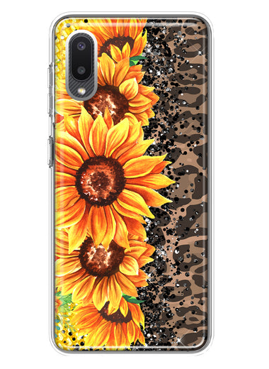 Samsung Galaxy A02 Yellow Summer Sunflowers Brown Leopard Honeycomb Hybrid Protective Phone Case Cover