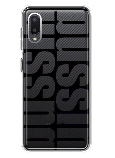 Samsung Galaxy A02 Black Clear Funny Text Quote Bussin Hybrid Protective Phone Case Cover