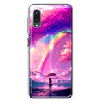 Samsung Galaxy A02 Kawaii Manga Pink Cherry Blossom Japanese Rainbow Girl Hybrid Protective Phone Case Cover