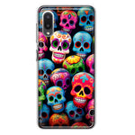 Samsung Galaxy A02 Halloween Spooky Colorful Day of the Dead Skulls Hybrid Protective Phone Case Cover