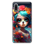 Samsung Galaxy A02 Halloween Spooky Colorful Day of the Dead Skull Girl Hybrid Protective Phone Case Cover