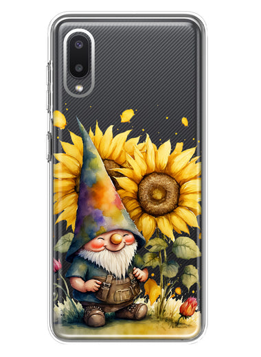 Samsung Galaxy A02 Cute Gnome Sunflowers Clear Hybrid Protective Phone Case Cover