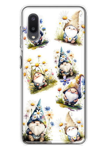 Samsung Galaxy A02 Cute White Blue Daisies Gnomes Hybrid Protective Phone Case Cover