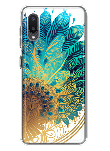 Samsung Galaxy A02 Mandala Geometry Abstract Peacock Feather Pattern Hybrid Protective Phone Case Cover