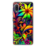 Samsung Galaxy A02 Neon Rainbow Psychedelic Trippy Hippie Daisy Flowers Hybrid Protective Phone Case Cover