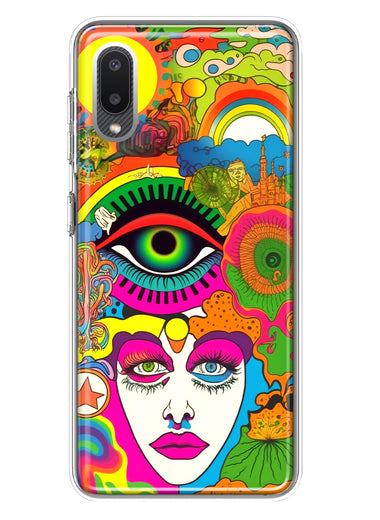 Samsung Galaxy A02 Neon Rainbow Psychedelic Trippy Hippie DaydreamHybrid Protective Phone Case Cover