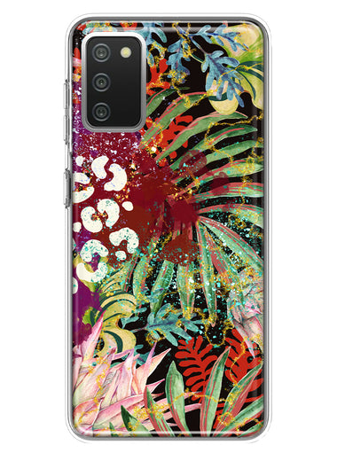 Samsung Galaxy A02S Leopard Tropical Flowers Vacation Dreams Hibiscus Floral Hybrid Protective Phone Case Cover