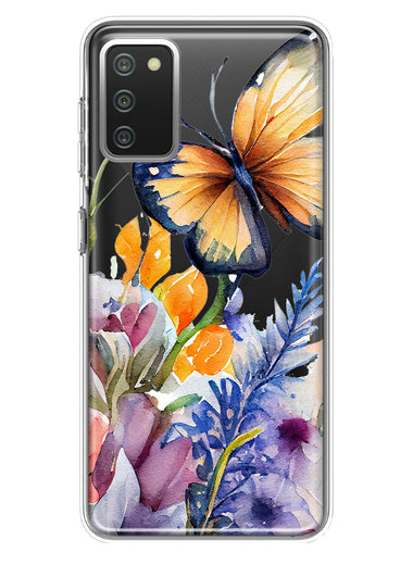 Samsung Galaxy A02S Spring Summer Flowers Butterfly Purple Blue Lilac Floral Hybrid Protective Phone Case Cover