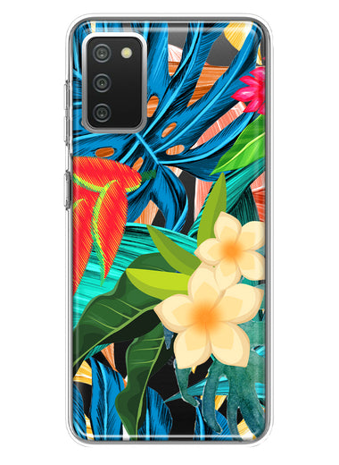 Samsung Galaxy A02S Blue Monstera Pothos Tropical Floral Summer Flowers Hybrid Protective Phone Case Cover