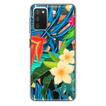 Samsung Galaxy A02S Blue Monstera Pothos Tropical Floral Summer Flowers Hybrid Protective Phone Case Cover