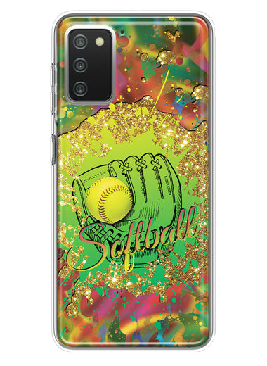 Samsung Galaxy A02S Love Softball Girls Glove Green Tie Dye Swirl Paint Hybrid Protective Phone Case Cover