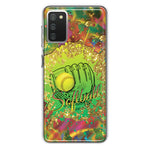 Samsung Galaxy A02S Love Softball Girls Glove Green Tie Dye Swirl Paint Hybrid Protective Phone Case Cover