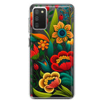 Samsung Galaxy A02S Colorful Red Orange Folk Style Floral Vibrant Spring Flowers Hybrid Protective Phone Case Cover
