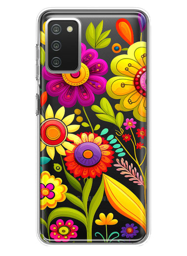 Samsung Galaxy A02S Colorful Yellow Pink Folk Style Floral Vibrant Spring Flowers Hybrid Protective Phone Case Cover