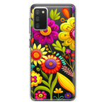 Samsung Galaxy A02S Colorful Yellow Pink Folk Style Floral Vibrant Spring Flowers Hybrid Protective Phone Case Cover