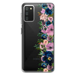Samsung Galaxy A02S Navy Blue Summer Watercolor Floral Classic Purple Flowers Hybrid Protective Phone Case Cover