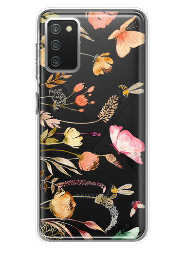 Samsung Galaxy A02S Peach Meadow Wildflowers Butterflies Bees Watercolor Floral Hybrid Protective Phone Case Cover