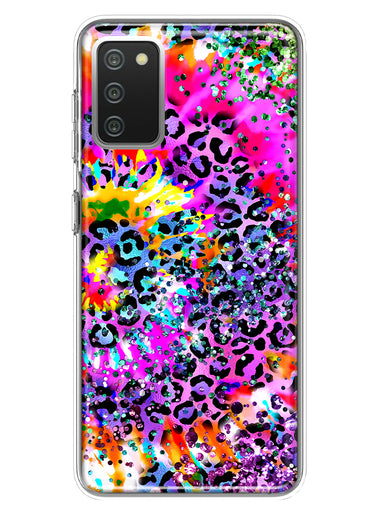 Samsung Galaxy A02S Vibrant Pink Purple Tie Dye Summer Leopard Swirl Rainbow Hybrid Protective Phone Case Cover