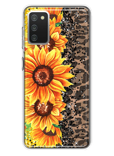 Samsung Galaxy A02S Yellow Summer Sunflowers Brown Leopard Honeycomb Hybrid Protective Phone Case Cover