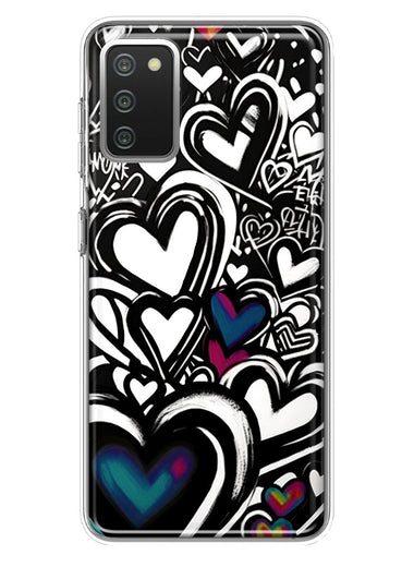 Samsung Galaxy A02S Black White Hearts Love Graffiti Hybrid Protective Phone Case Cover