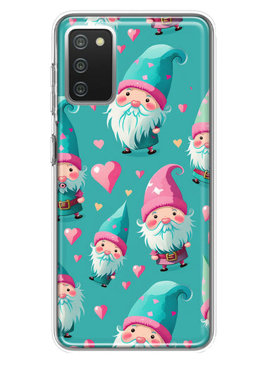 Samsung Galaxy A02S Turquoise Pink Hearts Gnomes Hybrid Protective Phone Case Cover