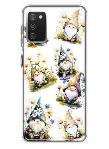 Samsung Galaxy A02S Cute White Blue Daisies Gnomes Hybrid Protective Phone Case Cover