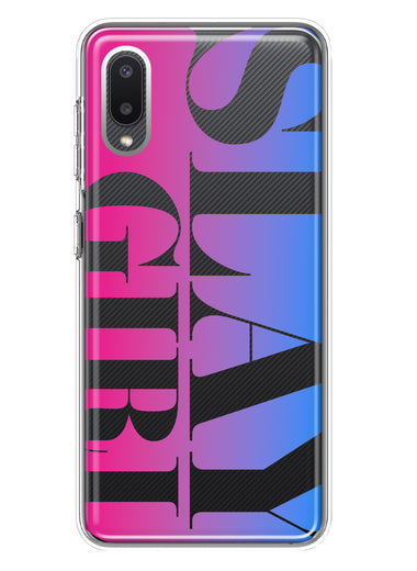 Samsung Galaxy A02 Pink Blue Clear Funny Text Quote Slay Girl Hybrid Protective Phone Case Cover