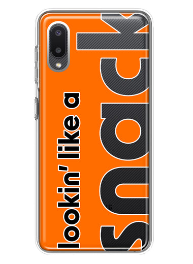 Samsung Galaxy A02 Orange Clear Funny Text Quote Snack Hybrid Protective Phone Case Cover