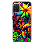 Samsung Galaxy A02S Neon Rainbow Psychedelic Trippy Hippie Daisy Flowers Hybrid Protective Phone Case Cover